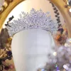 Haarspeldjes Kroon Gemaakt Van Meerdere Lagen Bladeren Bruiloft Accessoires Zilver Kleur Diademas CZ Crystal Tiara Voor Vrouwen Bruid Sieraden