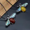 Kedjor Style Natural Shell Necklace Bee-Shaped Brosch Pendant Leather Cord 2mm Charms For Elegant Women Love Romantic Gift