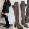 Boots Rhinestones Women Over-the-Knee Boots 2022 Autumn Winter Heels Ladies Chelsea Long Boots Vrouw Peented Toe Chunky Shoes Boots AA230412