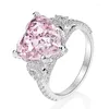Anéis de casamento em forma de coração simulação rosa anel de zircão feminino para proposta de casamento luxo