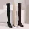 Kleid Schuhe Sexy Oberschenkel Hohe Stiefel Frauen Herbst Winter Elastische Leder Over-the-knee Stiefel Für Frauen Schwarz Heels fetisch Lange Schuhe Große Größe 231113