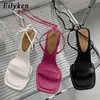 Slipper Eilyken 2023 Summer Nowa marka Pasek kostki Sandał Sandał Kobiety cienki obcasowe sznurowane buty Dres Sandały na zewnątrz gladiator