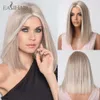 Synthetic Wigs Easihair Platinum Blonde Ombre Synthetic Wig Short Bob Natural Hair Middle Part for Women Daily Cosplay Heat Resistant 230227