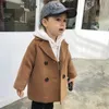 Jas kinderen winter raster jassen meisje wollen doublebreasted babyjongen geul revers kinderen bovenkleding wol loungewear overjas 231113