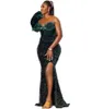 2023 ASO ASO EBI Dark Green Prom Dresses Sequed Style Plus Size Lace Up Back Evening Side Split Mermaid African Party Dress J0413