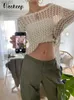 Kvinnors tröjor Weekeep Casual White Sweater Pullovers Hollow Out Fishnet Summer Fashion Loose Smock Long Sle Y2K Holes Shirt Women Harajukul231113
