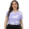 Women's T Shirts Women's Casual Short Sleeve Clouds Print Rib Knit Crop Top T-Shirt Summer Sexy Tees Blouse Plus Size Streetwear Gift