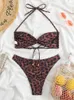 Kobiety bikini -thong w damskim strojach kąpielowych 2023 Lampart Swimsuit seksowna kantar Koronki Up Bikini Set żeńska plaża Kąpiel Kąpiec