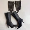 Kleidschuhe 2023 Vintage spitze Gürtelschnalle Western Cowboystiefel Damenmode Metallkette abnehmbare zwei tragende Werkzeugstiefel 35 39 231113