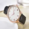 Top Brand Men Watches Round Case Leather Strap Quartz Movement Auto Date Fashion Wristwatch Designer Clock