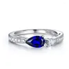 Cluster Rings 2023 S925 Silver Imitation Sapphire 5 8 Pear-shaped Blue Diamond Ring In Europe And America