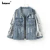 Damenjacken Frauen Sexy zerrissene Denimjacke aushöhlen Pailletten Demin Jacken Vaqueros Mujer 2021 Einreiher Top Oberbekleidung Jean Mäntel J231113