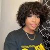 Hair Wigs Rose Curly Wig with Bangs Fumi Human Full Machine Made Deep Wave Short Bob for Black Women Water Virgin Brazilian Pixie Cut 230413