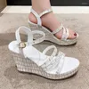 Sandalen Zomer Enkelgesp Wedge Damesmode Dikke bodem Platform Vrouw Witte PU-bandjes Gladiator Schoenen De Mujer