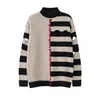 Harajuku High Street Striped Patchwork Sweaters Y2k Contrast Half High Neck Hollow Out Knitted Sweater Unisex