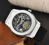 Popolare moda casual uomo di lusso orologio con quadrante grande data automatica orologio a forma di scheletro vuoto orologio con fibbia in vera pelle movimento al quarzo presidente cool super regali orologio da polso