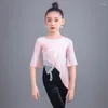 Bühnenkleidung Mädchen Rosa Schmetterling Latin Dance Tops Halbarm Tango Gesellschaftstanz Kostüm Rumba Smaba ChaCha Praxis Dancewear YS5216