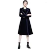 Trench da donna Cappotto da donna Autunno Inverno Nero Lunghezza media Colore abbinato Trench in velluto dorato Large Loose Office Ladies Casual