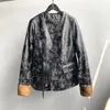 Women's Leather Genuine Jacket Autumn And Winter Chinese Style Foam Process Printed V-neck Sheepskin Top Coat For Women2023