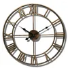 Horloges murales 40cm 3D Grande horloge rétro montée en fer rond creux nordique métal chiffres romains décoration de la maison