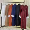 Этническая одежда Satin Seell Fashion Open Abaya Kimono для женщин Летнее кружево триммированное галстук кардиган мусульманский исламский дубай