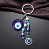 Keychains Blue Evil Eye Star Flower Keyring Women Män Glass Vintage Hollow Round Turkiet Lucky Beads Bag bil Gåva smycken