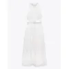 Vestidos casuais pb za primavera e verão cinturão branco bordado hollow stand colar colar mangas midi vestido fêmea 2292974 230413