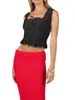 Tanques de mujer Camisola sin mangas Cuello cuadrado Tie-up Plisado con volantes Slim Fit Tops de verano para el club de fiesta