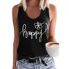 Women's Tanks Women's Casual Happy Letter Print Racerback Tank Top Sleeveless Workout Shirt Flower Graphic Tee Funny Gym Basic T Shirts