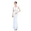 PLUE S IZE SEXY V Neck Backless paljett Evening Dress New Women Party White Beads Maxi Dress