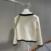 Mulheres Knits Tees Designer 2023 Início Outono Novo CE Nanyou Gaoding Estilo Suave Doce Idade Reduzindo Temperamento Polo Collar Preto Borda Contraste Cardigan De Malha 6K51