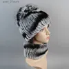 Chapéus Lenços Conjuntos Real Rex Coelho Chapéu De Pele E Cachecol Conjunto Mulheres Inverno Gorro De Malha Chapéu De Pele Natural Skullies Gorros Mulher Chapéu Feminino C ElasticL231111