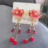 Acessórios de cabelo meninas hairpins estilo chinês longo borla flor grânulos arco decoração ano clipes vermelhos