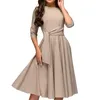 Sukienki swobodne Elegancka impreza średniego rękawu A sukienka Linia Kobiet Pas Koronkowy Pleteded Midi Fashion Solid Kolor Spring Summer Formal Srabe