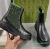 Designer stickat lapptäcke chelsea stövlar kvinnor läder stretch stickning utomhusparti tryckt brev ankel boot ladys elastisk bandplattform sko