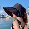 Viseiras femininas borboleta chapéu dobrável sol grande borda praia chapéus de palha camada interna vinil protetor solar boné de proteção uv