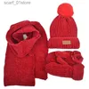 Hoeden Sjaals Sets Driedelige gebreide mutsen Sjaal Gs Set Kindermuts Pompon Herfst Winter Warm Wanten Jongen C Muts Modesets Kinderen CsL231113