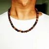 Pendentif Colliers 6/8mm Naturel Tiger Eye Pierre Perles Hommes À La Main Vintage Onyx Perle Collier Parti Bijoux Cadeau