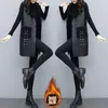 Kadın Yelekler Kış Siyah Deri Yelek Giyim 2023 PU Ceket Kore Katı Kolsuz Orta Uzun Katlı Kadın Helk Dış Giyim