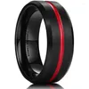 Anéis de casamento simples masculino tungstênio aço anel de noivado para casal presente de aniversário superfície preta escovado vermelho groove jóias