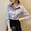 Blouses pour femmes en mousseline de soie Blouse dame de haute qualité à manches longues couleur unie printemps automne décontracté femmes chemises habillées grande taille 2XL