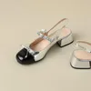 Sandaler 2023 Liten storlek 42 43 Stängd tå Mary Janes Summer Gold Silver Mixed Color Chunky Med Heels Slingback