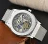 Popolare moda casual uomo di lusso orologio con quadrante grande data automatica orologio a forma di scheletro vuoto orologio con fibbia in vera pelle movimento al quarzo presidente cool super regali orologio da polso