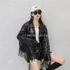 Women's Jackets Rock Fringe Sequin Jacket Vintage Long Sleeve Silver Reflective Ladies Coat Top