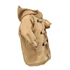 Cappotto Baby Long Winter Tweed Beige Ragazzi Trench con cappuccio Ragazza Giacca a vento Bambini Giacca con bottoni in corno 2023 Abbigliamento per bambini coreani