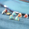 Stud Earrings ES340 ZFSILVER S925 Silver Korean Fashion Hetian Jade South Red Agate Turquoise Luxury Triangle Jewelry Women Match-all