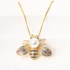 Fashion New Bee Pendant Copper Inlaid Zircon Creative Pearl Micro Inlaid Animal Necklace for Women