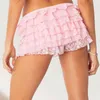 Shorts Femmes Femmes Volants Mini Jupe Asymétrique Dentelle Couche Casual Tiered Courte Taille Élastique Party Beachwear