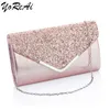 Kvällspåsar Yoreai Kvinnor Evening Clutch Begle Wedding Golden Sequins Clutch Purse Chain Shoulder Bags Liten Party Handväska med metallhandtag 231026