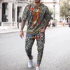 Heren tracksuits Leopard Print T -shirt broek Fashion Mens Streetwear Sports korte mouw T -shirtpants 2 pc's sets mannen tracksuit jogging 230413